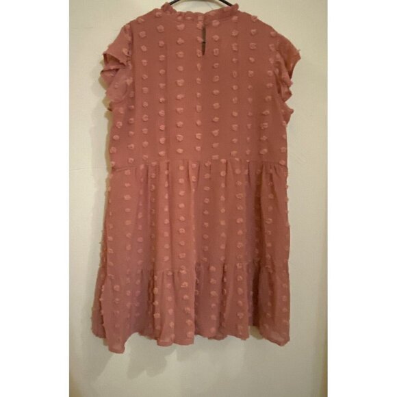 Zattcas Women Smocked Short Sleeve Ruffle Mini Swiss Dot Lined Dress Large New - Picture 2 of 6